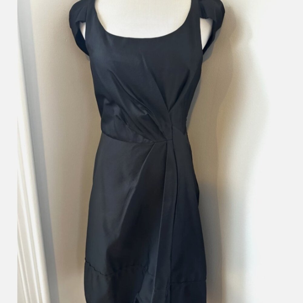 2006 PRADA Black Cocktail Dress Wool/Linen Blend Size 42 Cream Silk Lining $2285